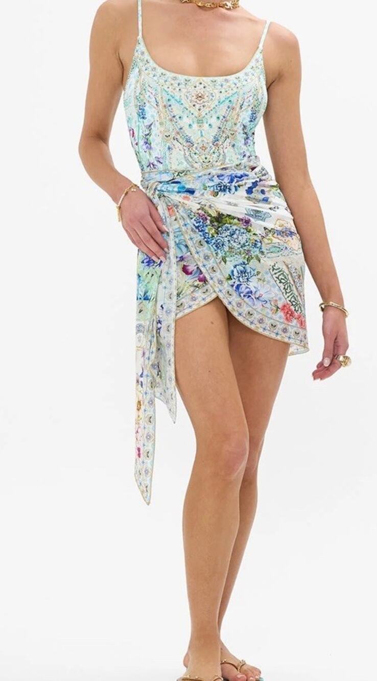 CAMILLA SUNRISE IN SINTRA SCOOP NECK ONE PIECE SWIMSUIT SIZE S CRYSTAL